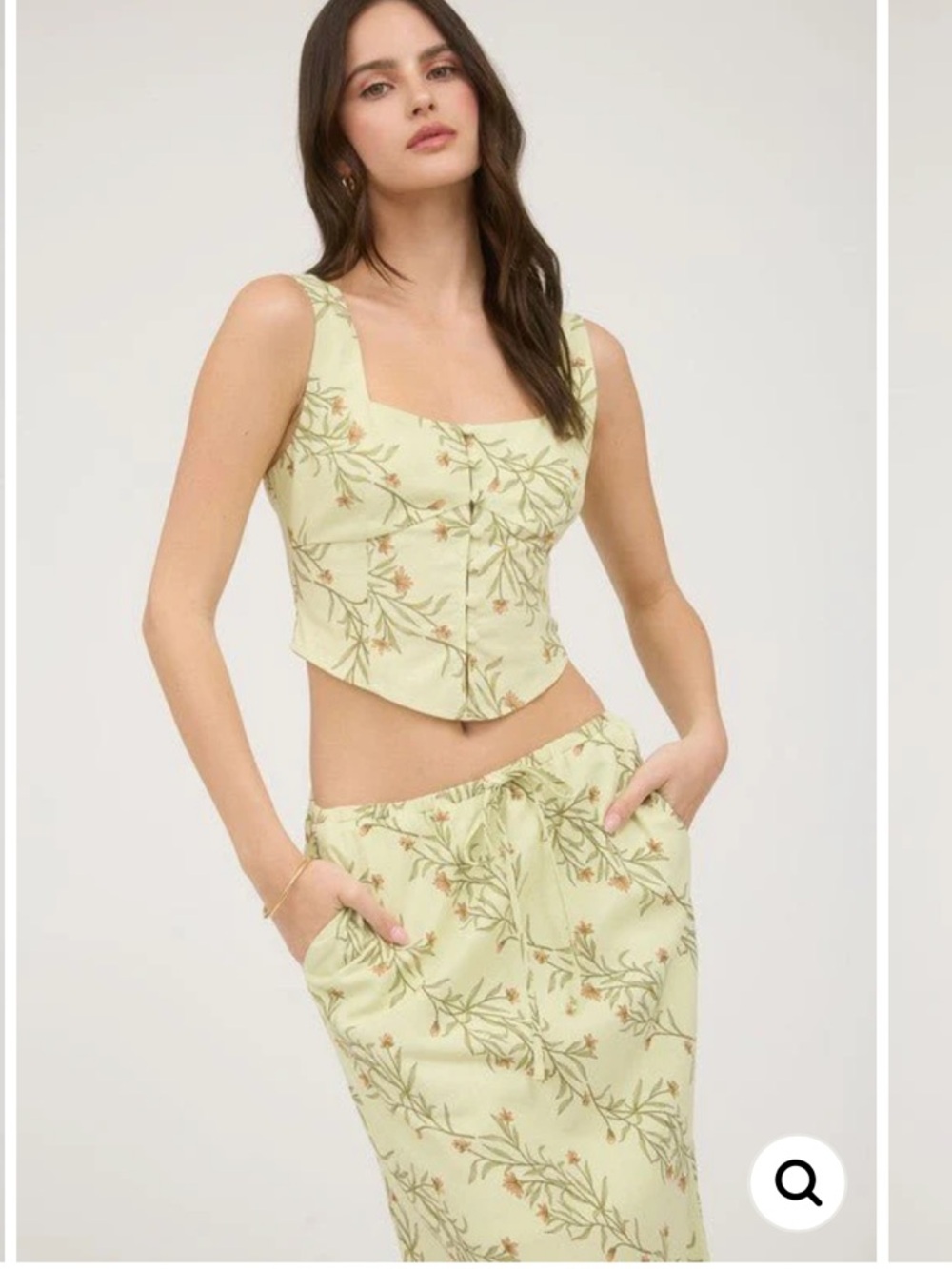 Light Green Floral Sleeveless Set with Button Bodice - Picture 5 of 7